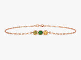 Rose gold chain bracelet with three colorful gemstones