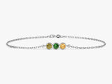 Silver bracelet with three colorful gemstones, fine jewelry