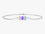 Silver bracelet with three marquise-cut gemstones