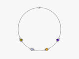 Silver necklace with colorful gemstones, fine jewelry