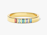 Gold ring with colorful baguette gemstones, fine jewelry