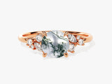 Rose gold ring with oval moss agate and diamond accents