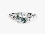 Moss agate and diamond engagement ring