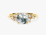 Gold ring with oval moss agate and diamond accents