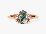 Moss agate pear-shaped diamond engagement ring rose gold