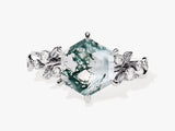 Hexagonal moss agate ring with diamond accents, fine jewelry
