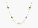 Gold necklace with bezel-set colorful gemstones