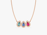 Rose gold necklace with three pear-shaped gemstone pendants
