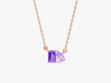 Rose gold necklace with emerald and pear cut purple gemstones